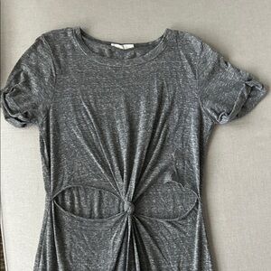 Honey Punch Heather Gray Knotted Short Sleeve Dress